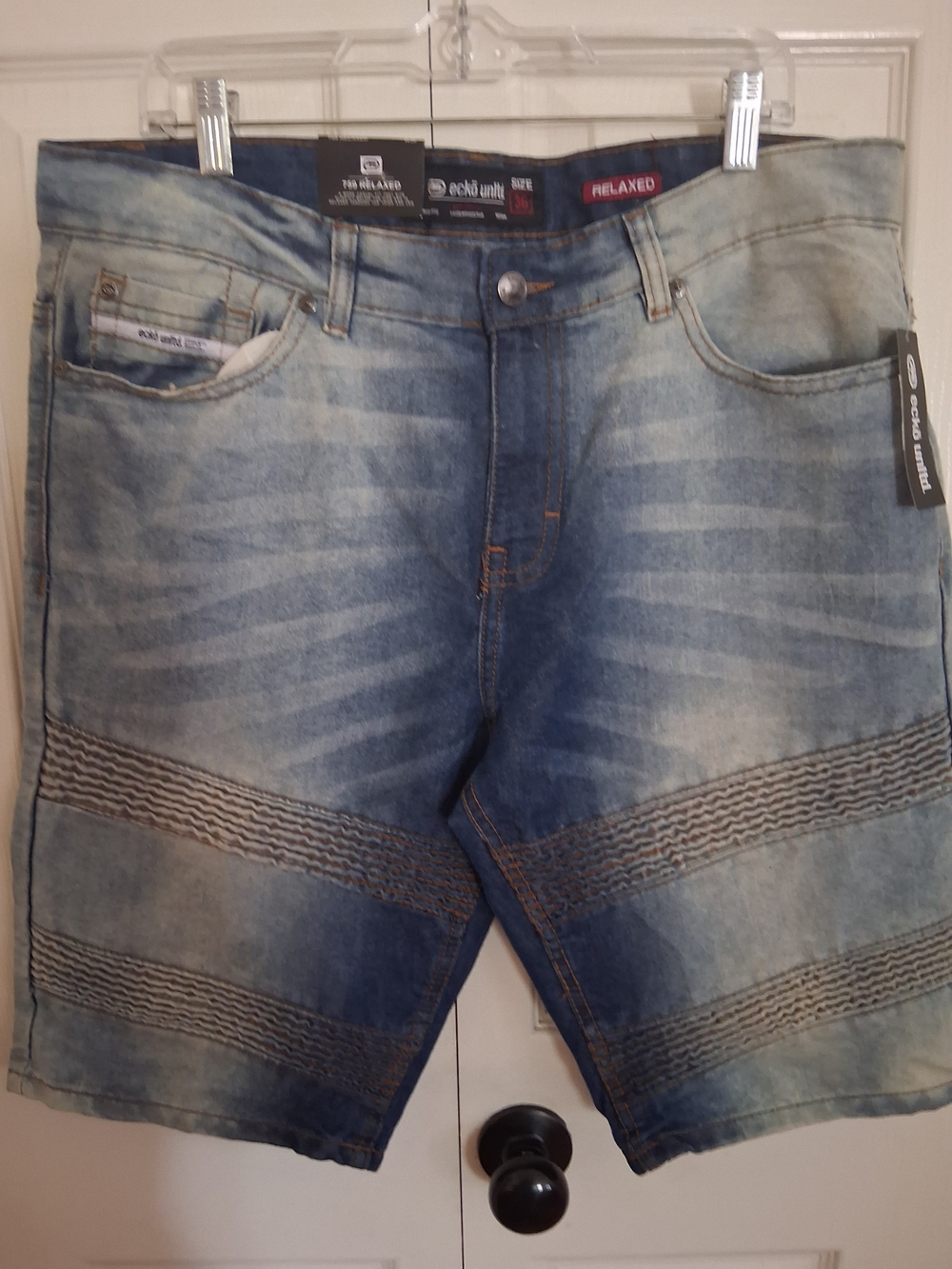 Ecko Unlimited Faded Light Blue Denim Jean Shorts
